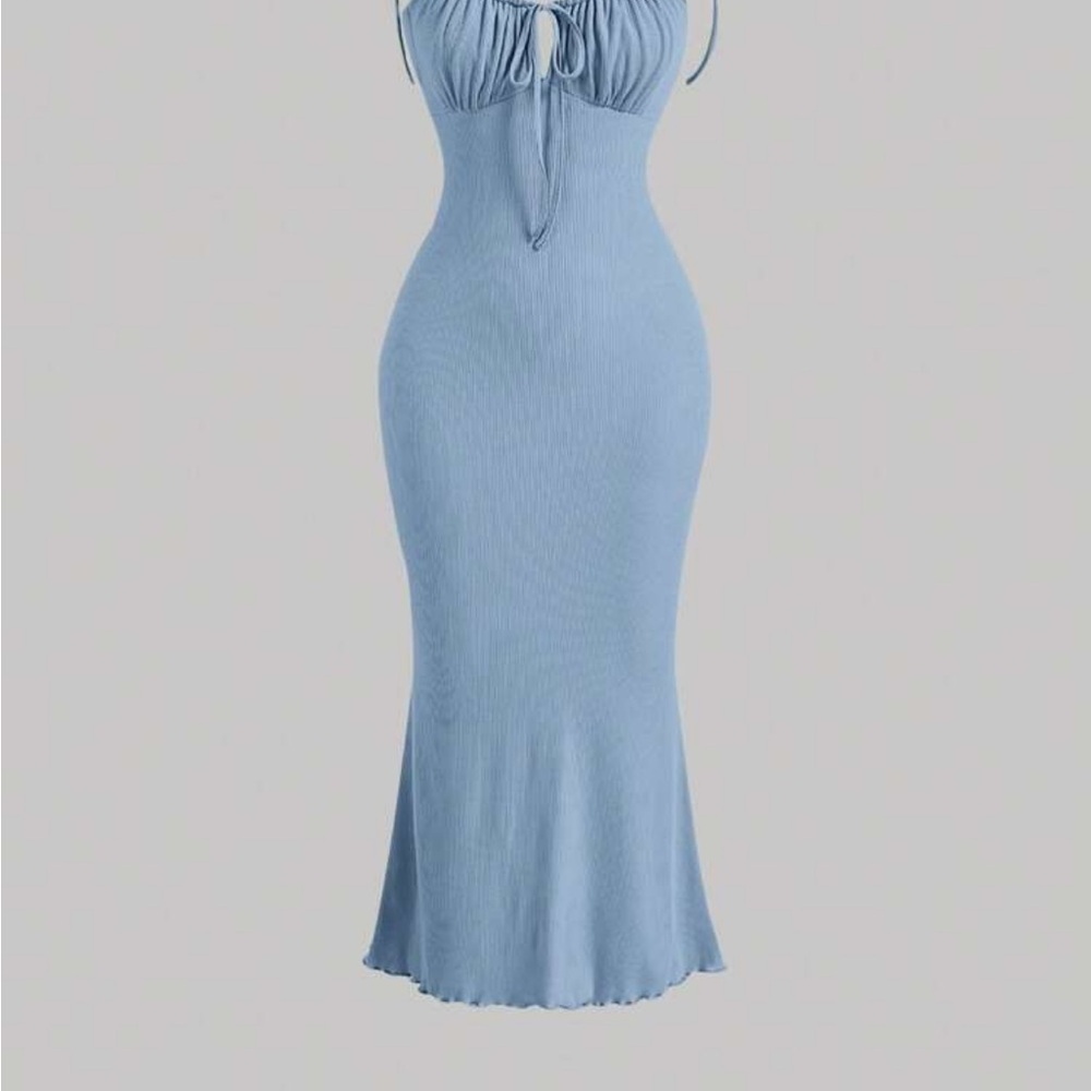 Blue Bodycon Midi Dress with Spaghetti Straps
8119